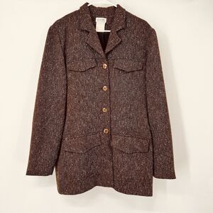 Womens VTG Clichy Brown Speckled Tweed Coat Lined Preppy Classic Boho Canada